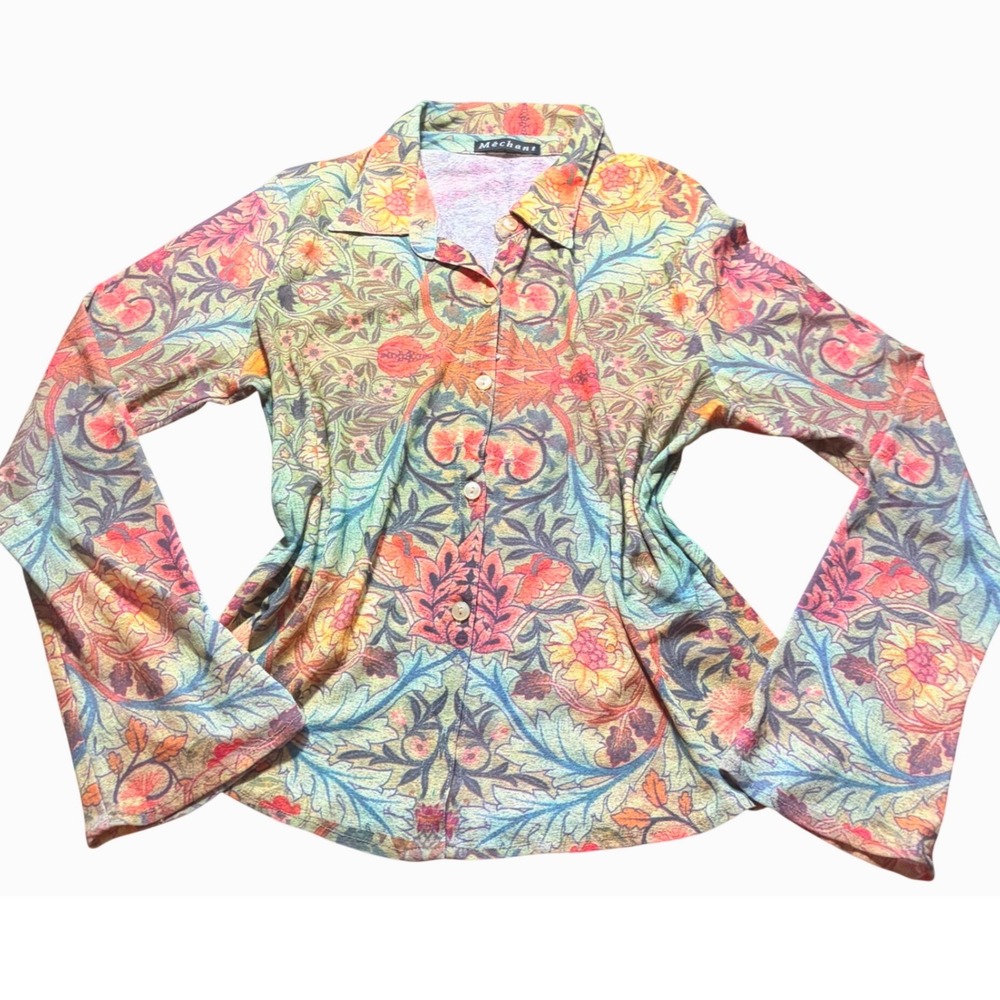 Y2K Fairy Micromeah Floral Tapestry Print Button Down Shirt Women L